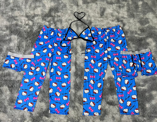Kitty Faces Blue Background 5 pcs pajama duo