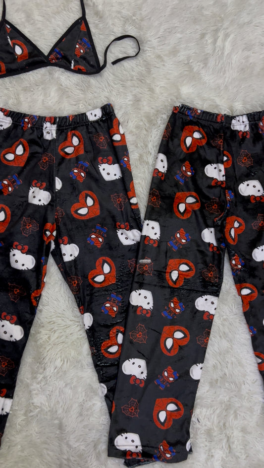 Spiderkitty black plush pajama duo