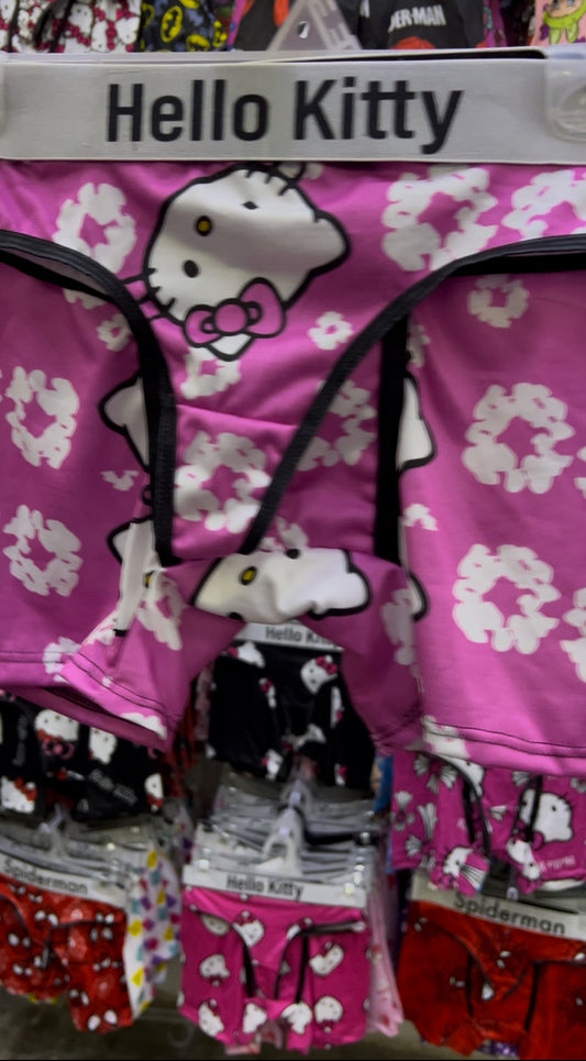 Kitty and Flowers pink Background matching couples underwear