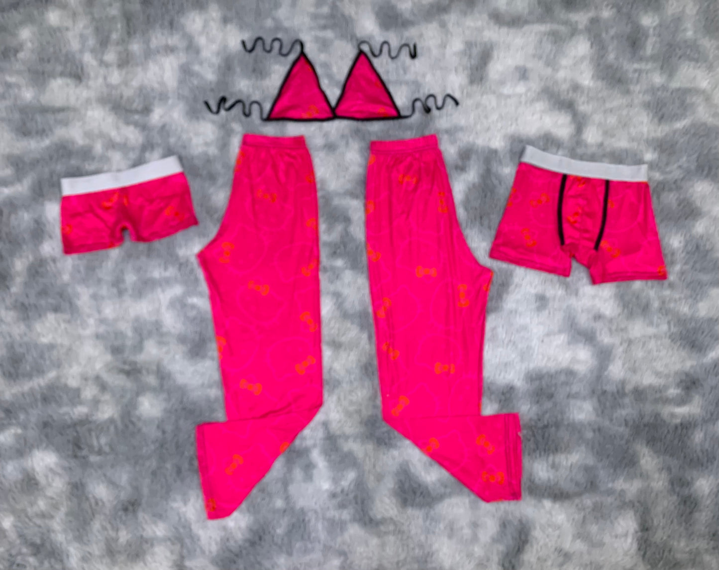 Kitty faces silhouette pink  5 pcs pajama duo