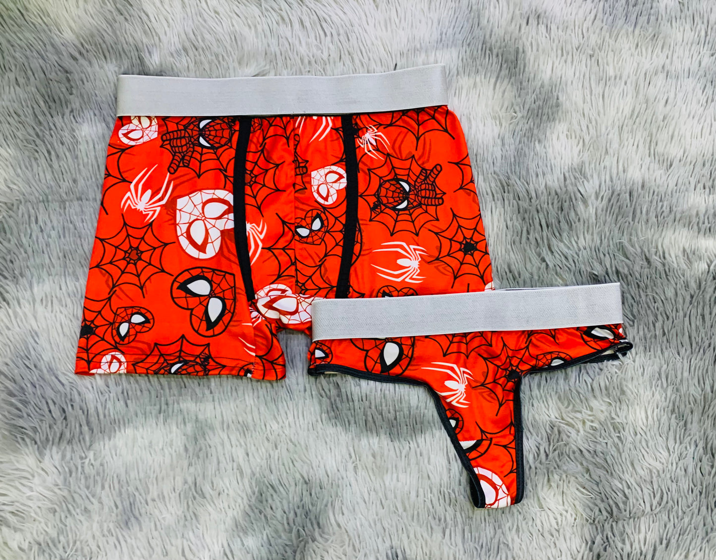 Spiderman with cobweb hearts matching underwear