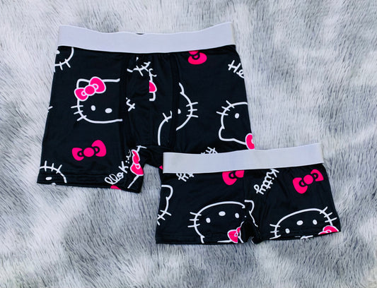 kitty faces and bows black background couples boxer underwear XL