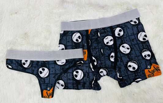 Jack Gray background matching couples underwear Halloween