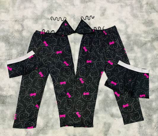 Hello kitty pink bow black background 5 pcs pajama duo