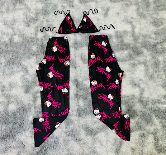 Hello kitty stussy black Plush pajama duo