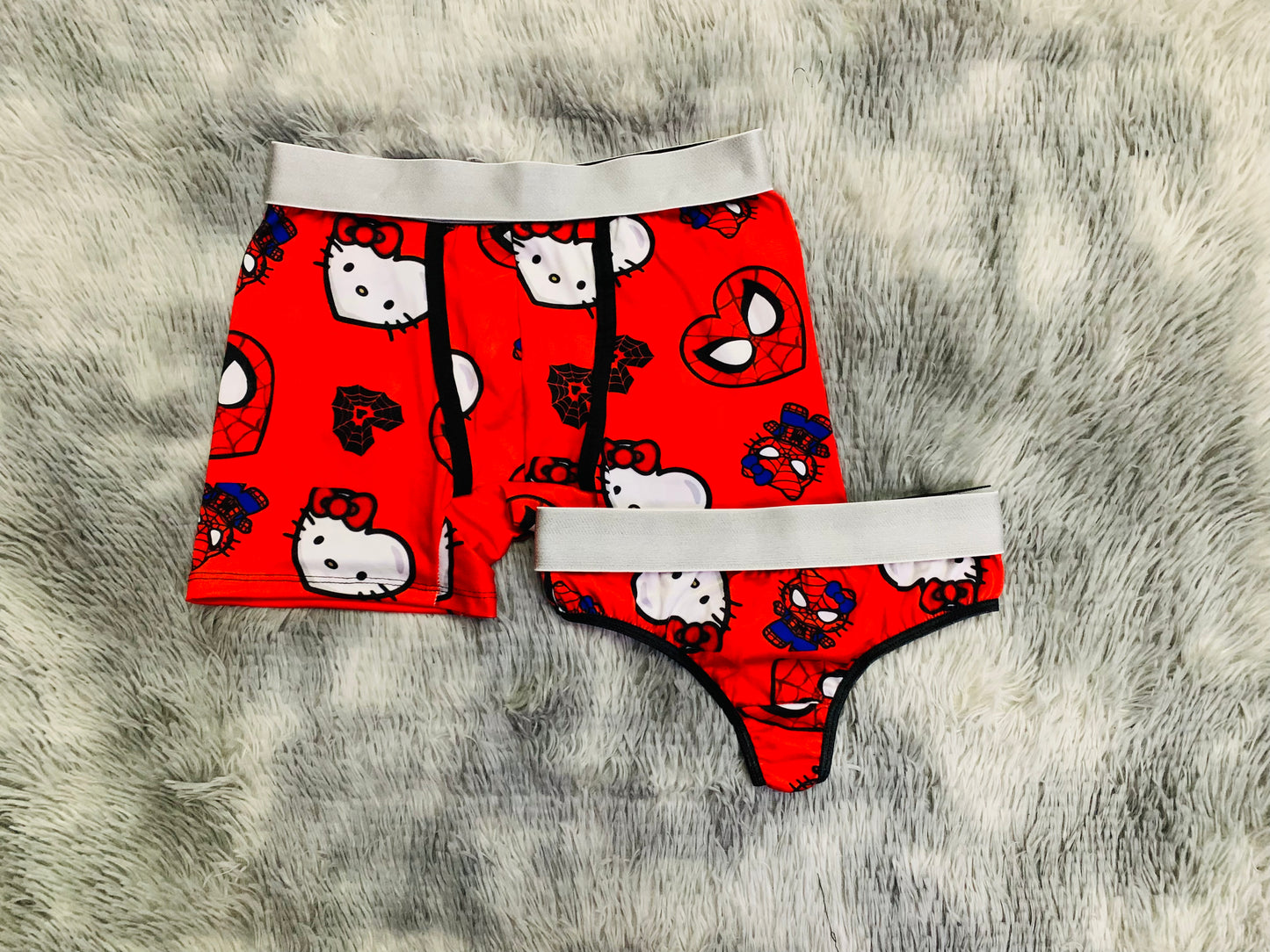 Kitty and Spiderman hearts matching underwear