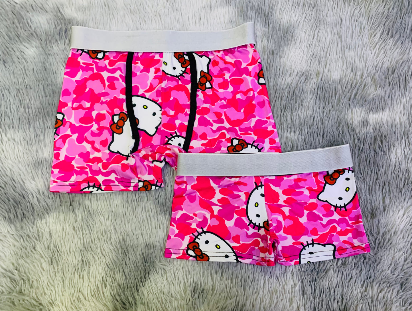 Kitty camouflage pink background matching couples boxer underwear