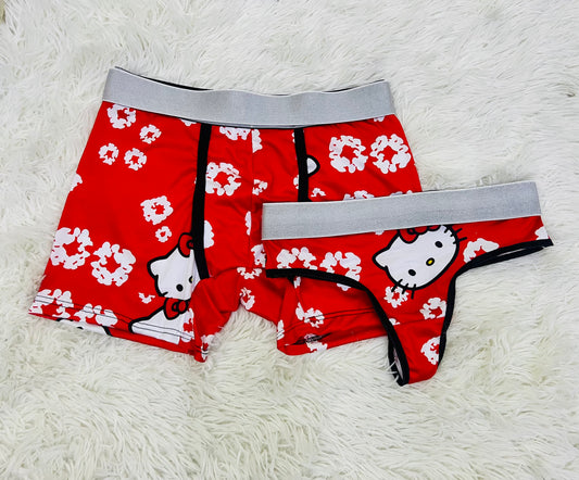 Kitty Red Background couples matching underwear MIXED SIZES