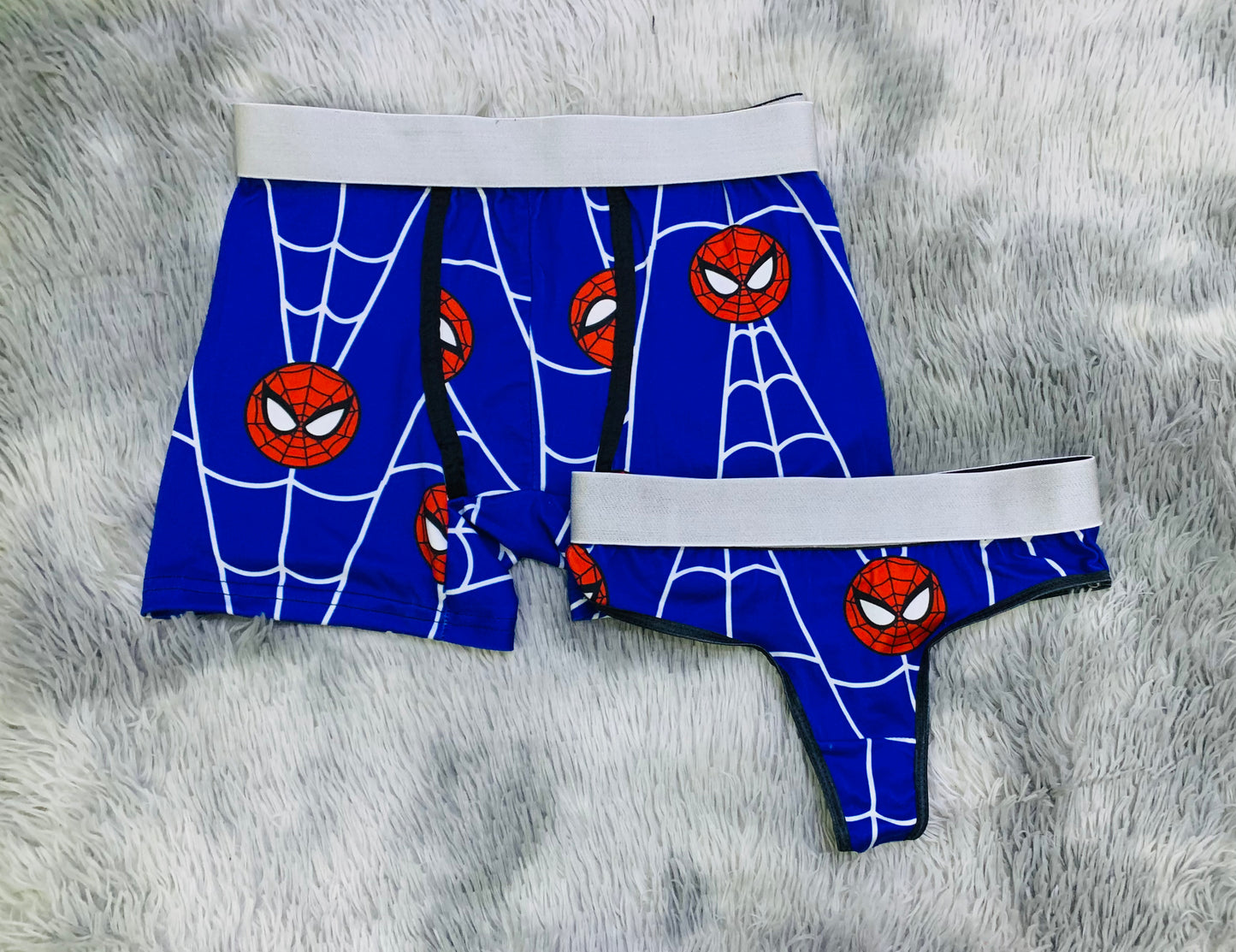 Spider with cobwebs on a blue background matching couples underwear XL