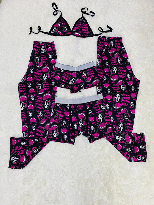 Ghost Face Black And Pink 5 Piece PJ - Fundies