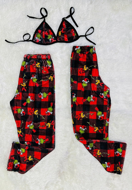 Grinch Plaid Red Matching Plushie PJs - Fundies