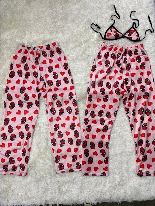 Spiderman hearts pink plush pajama duo