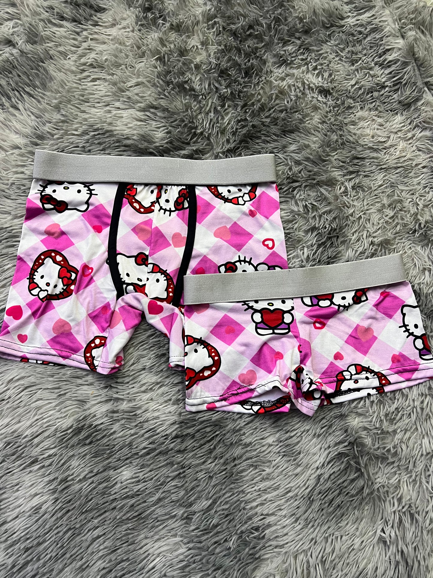 Hello kitty pink paintings
 matching couples boxer underwear