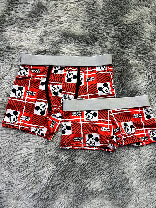 Micky red squares matching couples boxer underwear