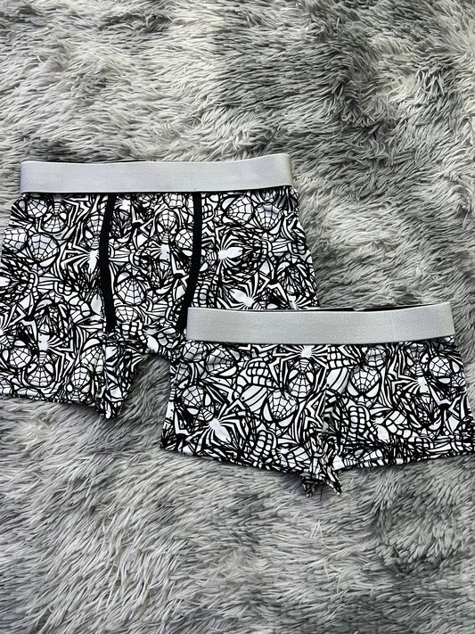 Spiderman black and white matching couples boxer underwear