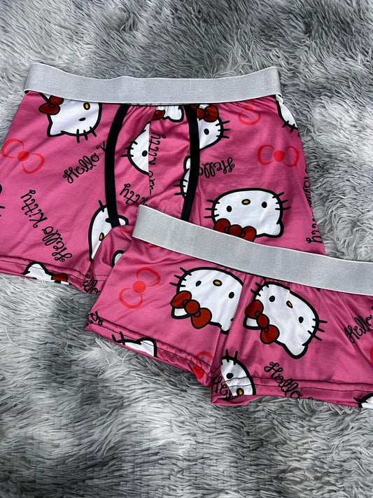 Hello kitty pink background boxer and boxer couples matching underwear