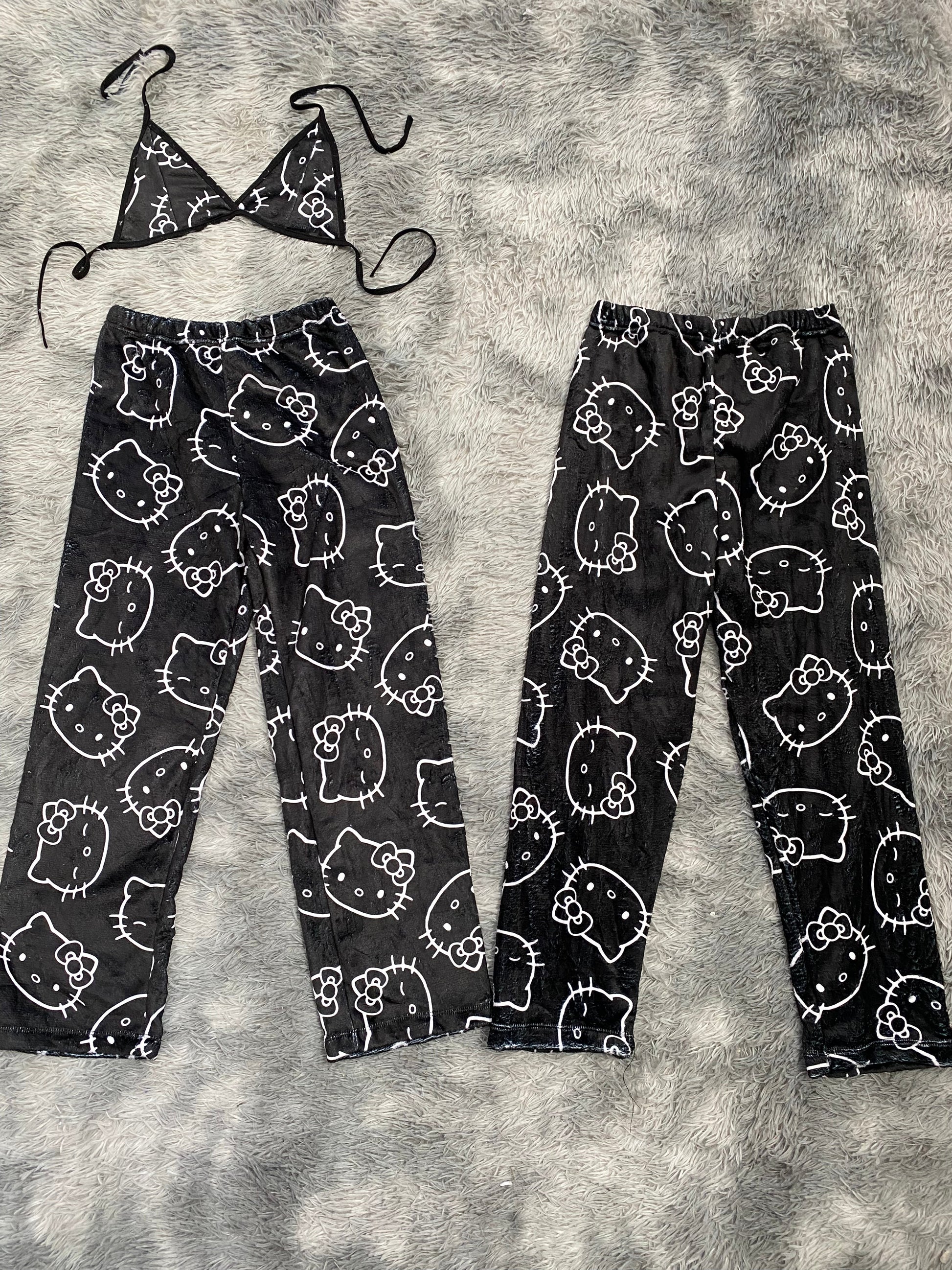 Kitty Contorno Background Black Matching Plushie PJs - Fundies