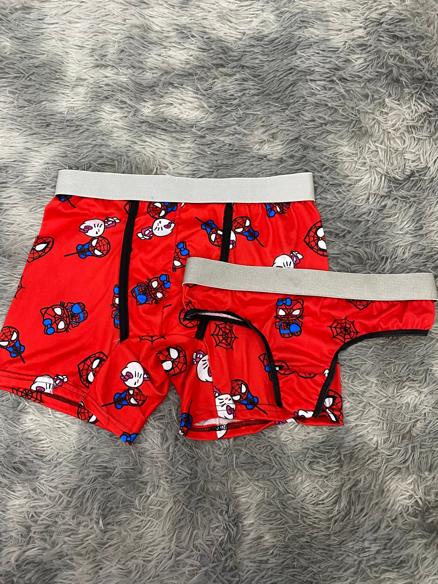 Spider Kitty Kiss Background Red XL Duo With Thong - Fundies
