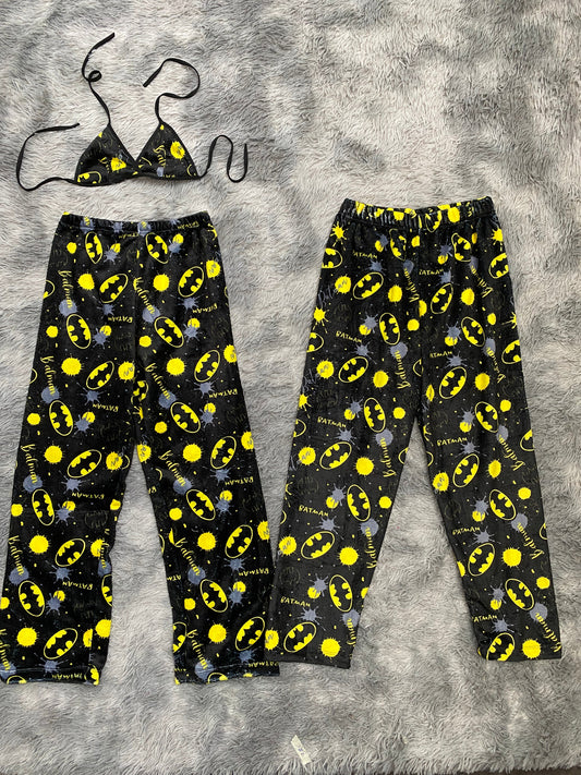 Batman Spots Gray And Amarillas Matching Plushie PJs - Fundies