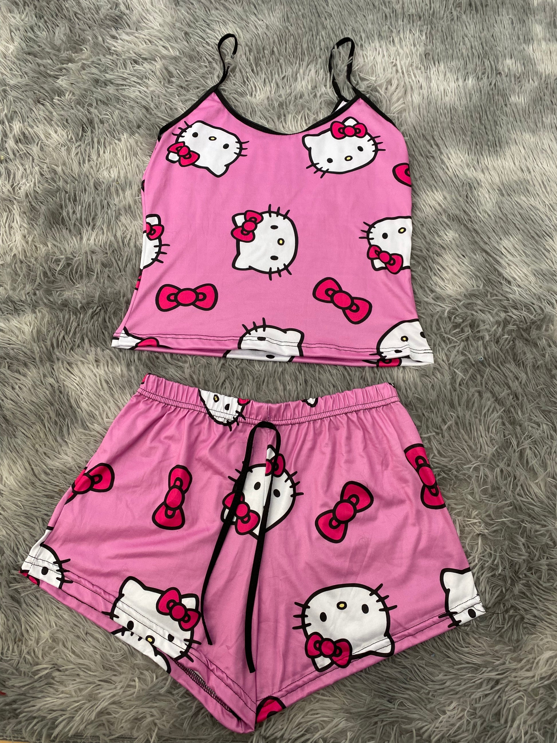 Hello Kitty Faces Background Pink Women's Pajama Set - Fundies