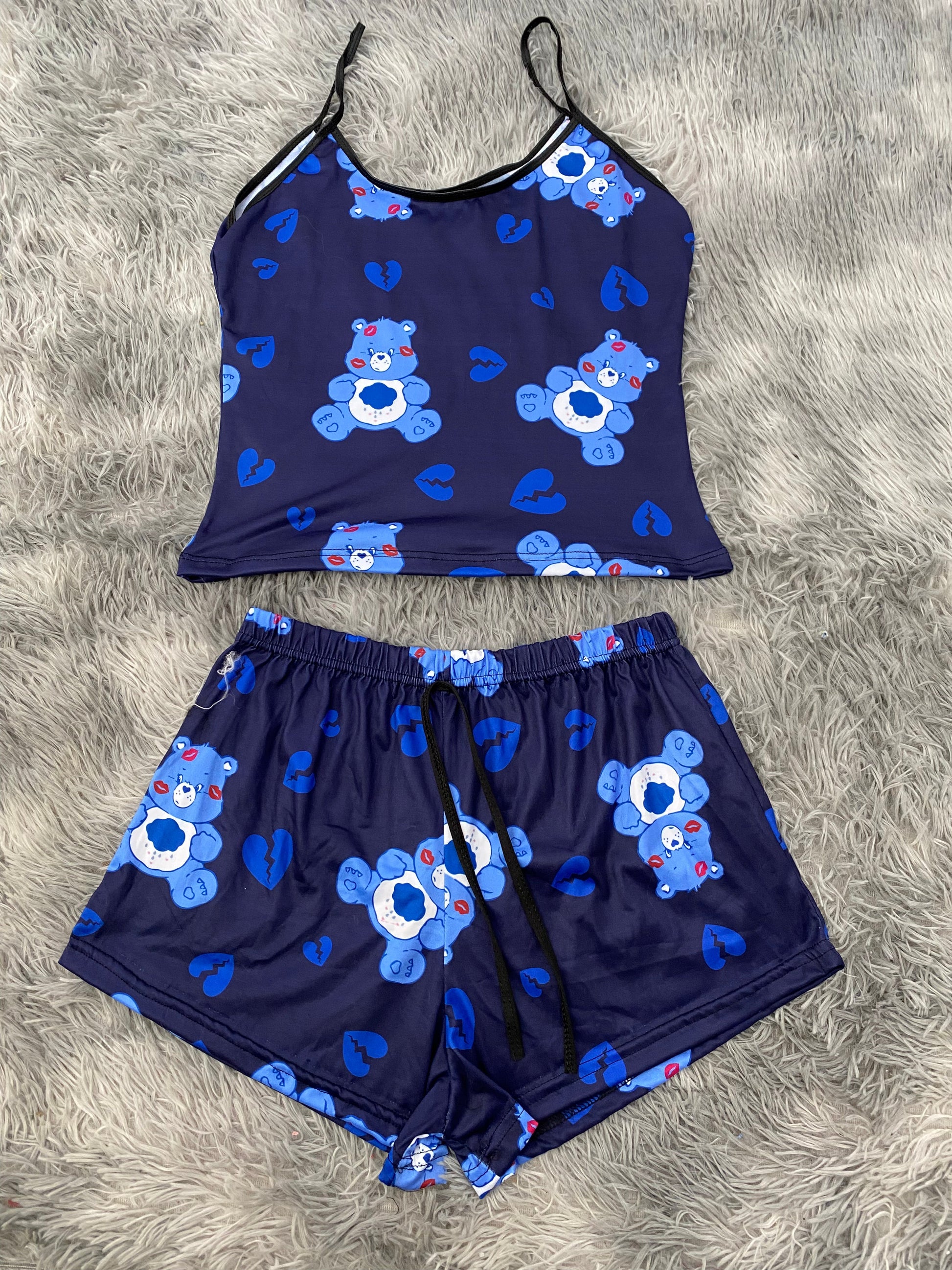 Little Bear Care Bear Blue Heart Roto Women's Pajama Set - Fundies