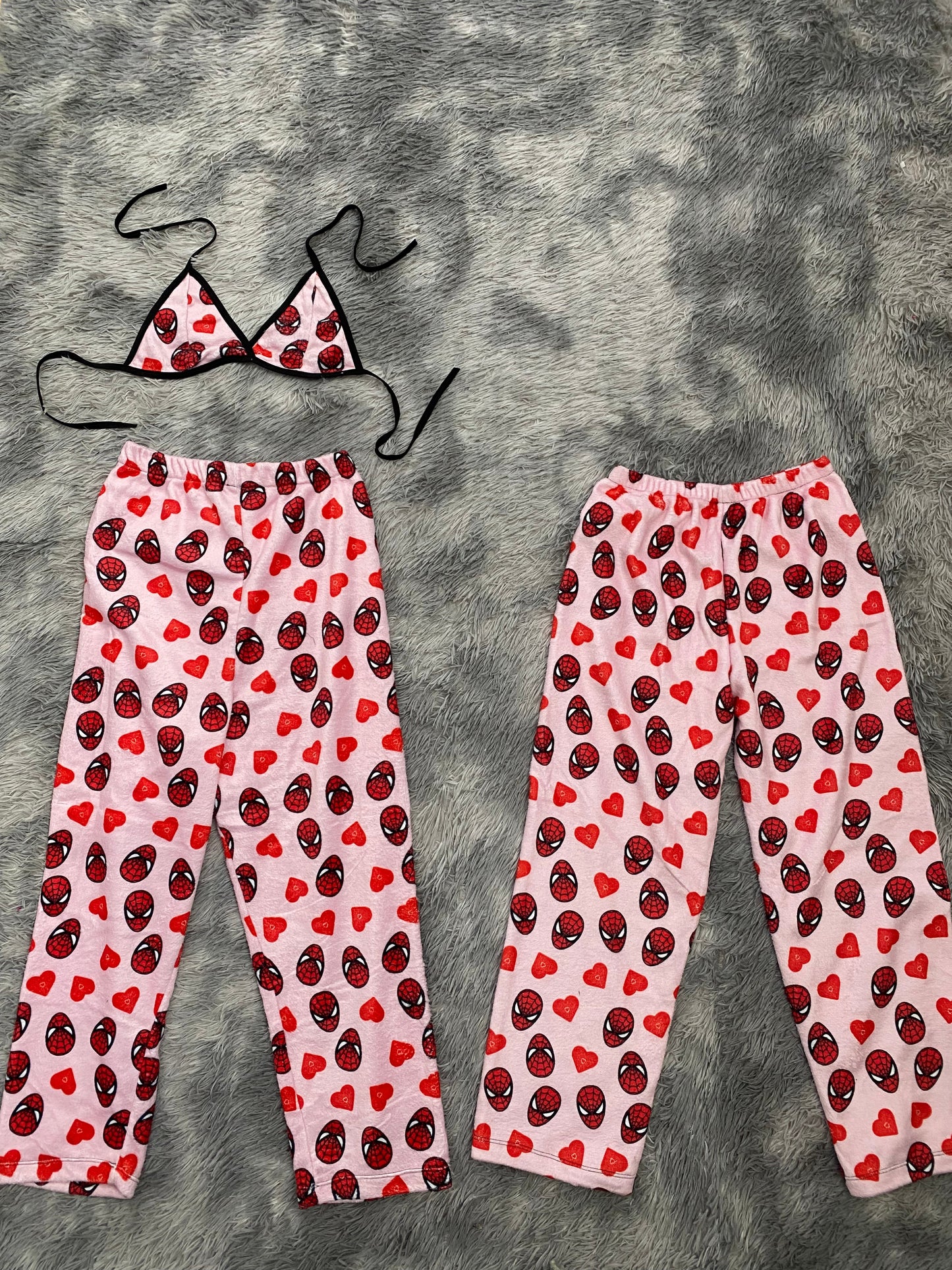 Spider-Man Hearts Background Pink Matching Plushie PJs - Fundies