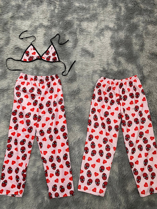 Spider-Man Hearts Background Pink Matching Plushie PJs - Fundies