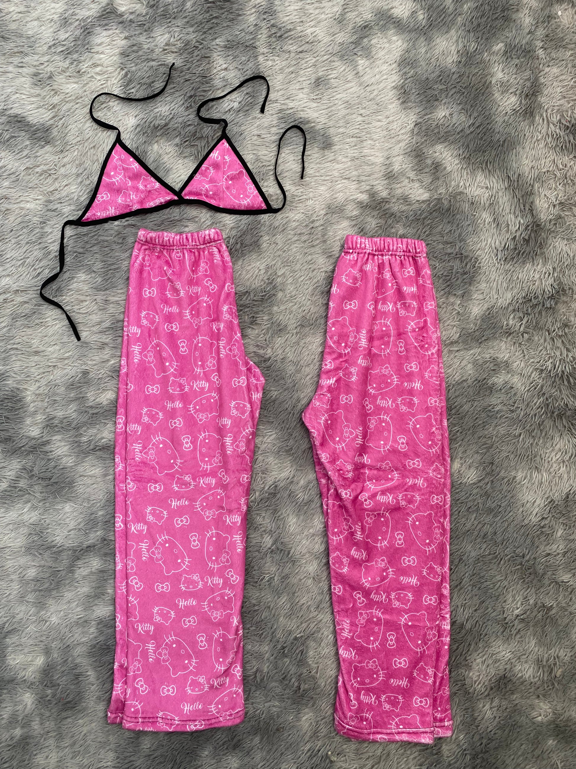 Kitty Pink Letters Blancas Matching Plushie PJs - Fundies