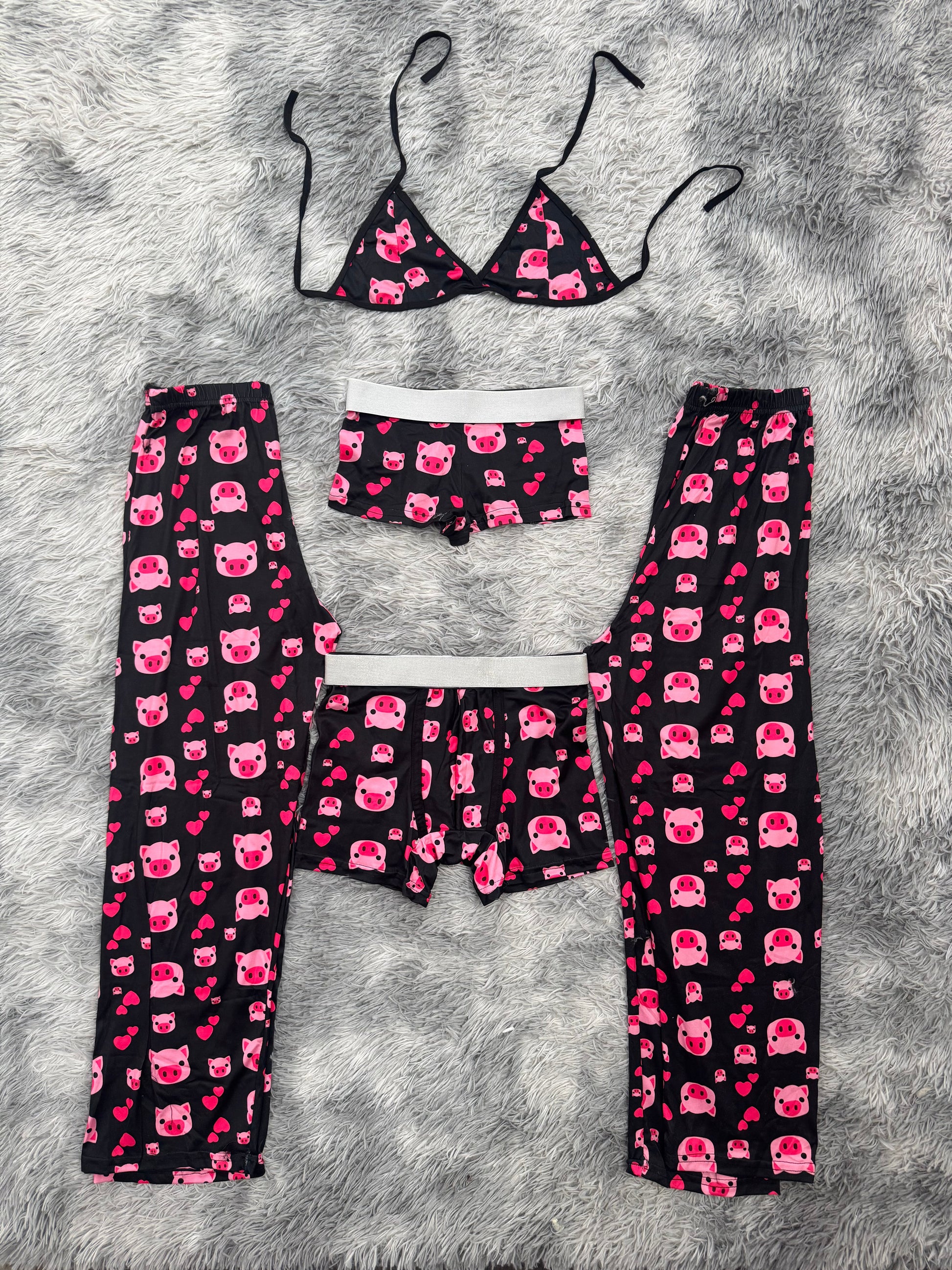 Piglets Background Black 5 Piece PJ - Fundies