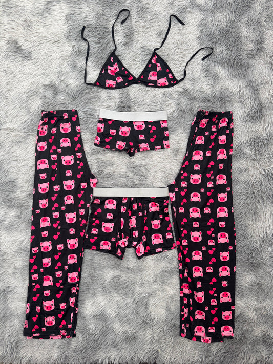 Piglets Background Black 5 Piece PJ - Fundies