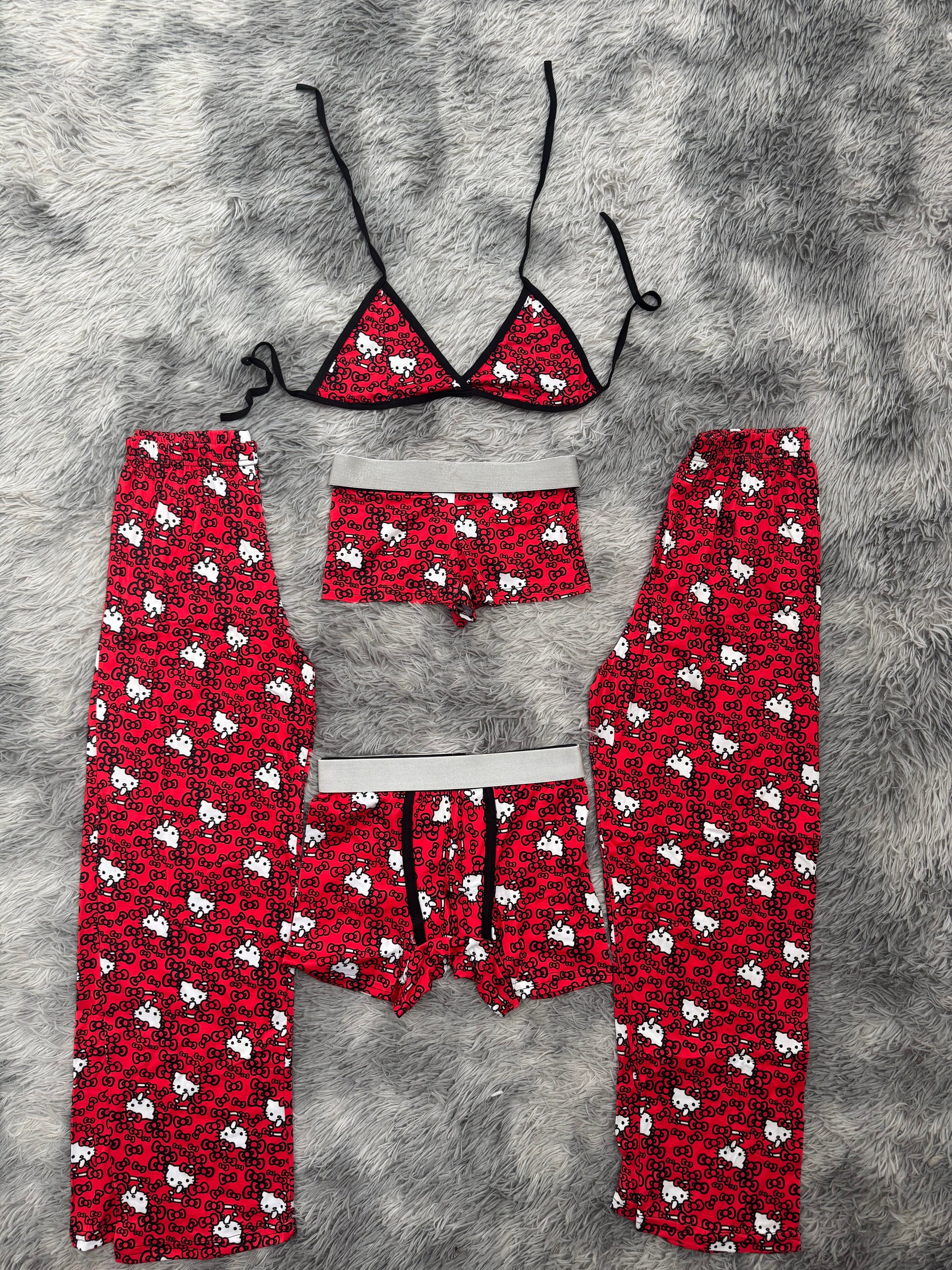 Kitty Bows Red 5 Piece PJ - Fundies