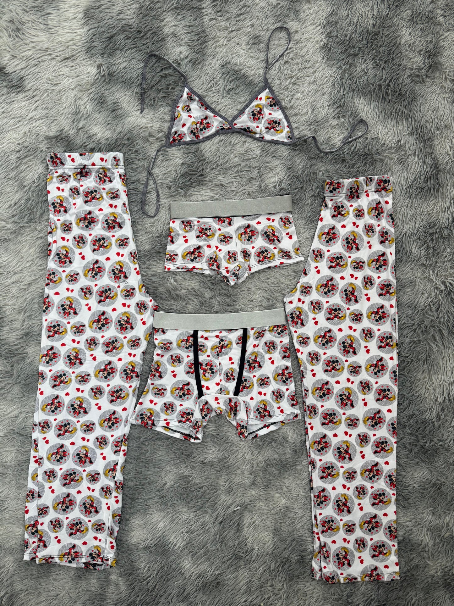 Mickey And Minnie Background White 5 Piece PJ - Fundies