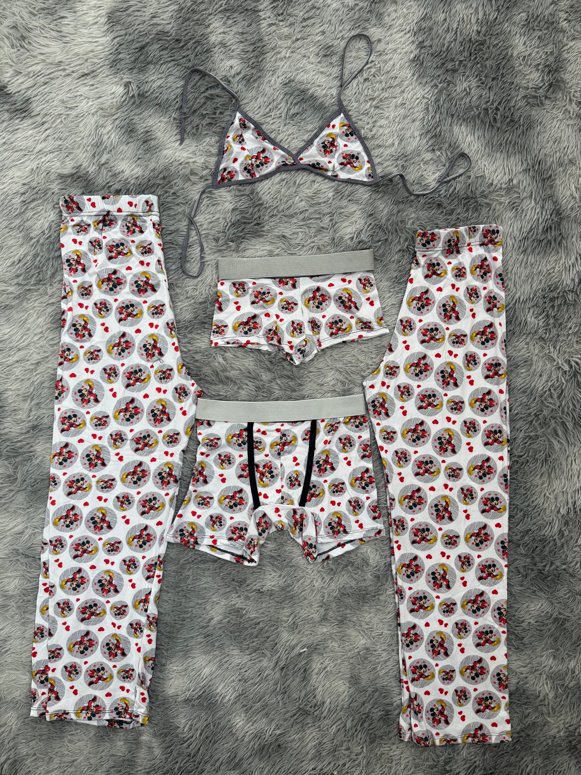 Mickey And Minnie Background White 5 Piece PJ - Fundies