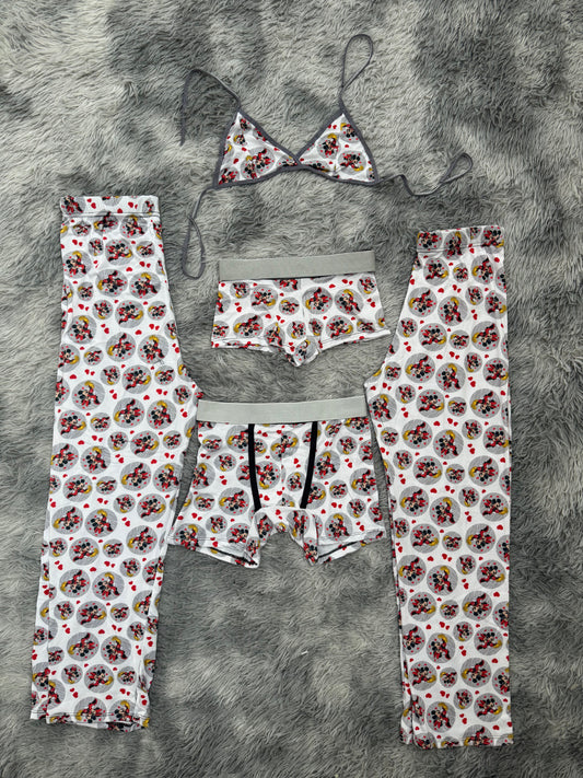 Mickey And Minnie Background White 5 Piece PJ - Fundies