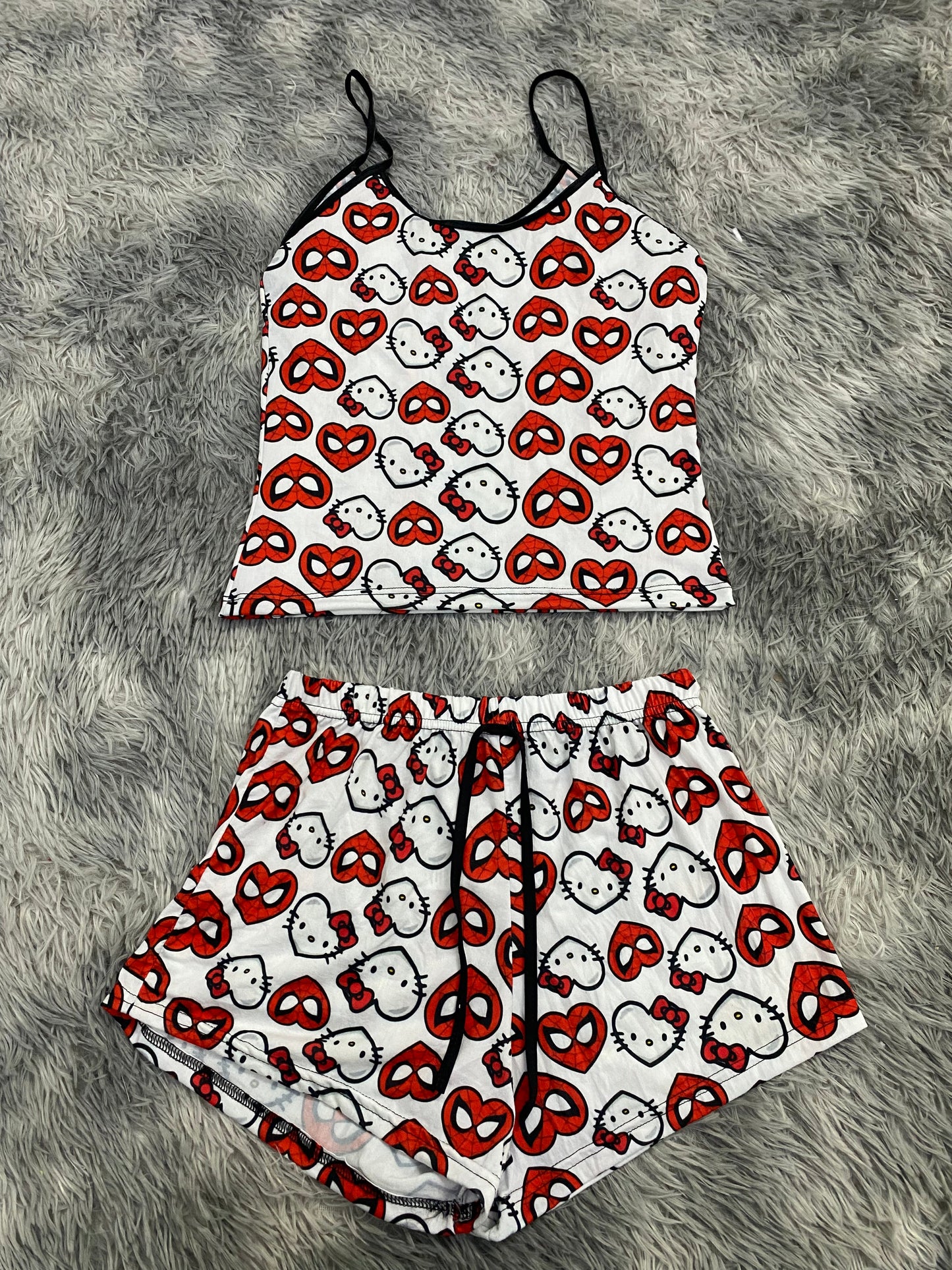 SpiderKitty Hearts Background White Women's Pajama Set - Fundies