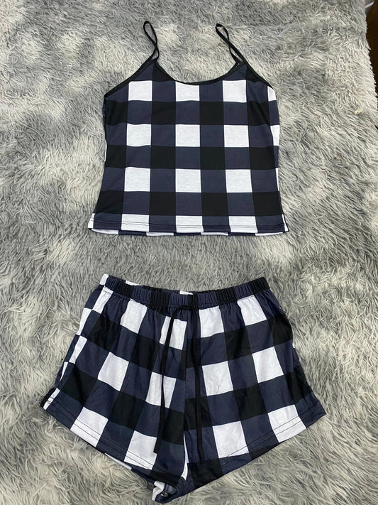 Plaid Black And White Women's Pajama Set