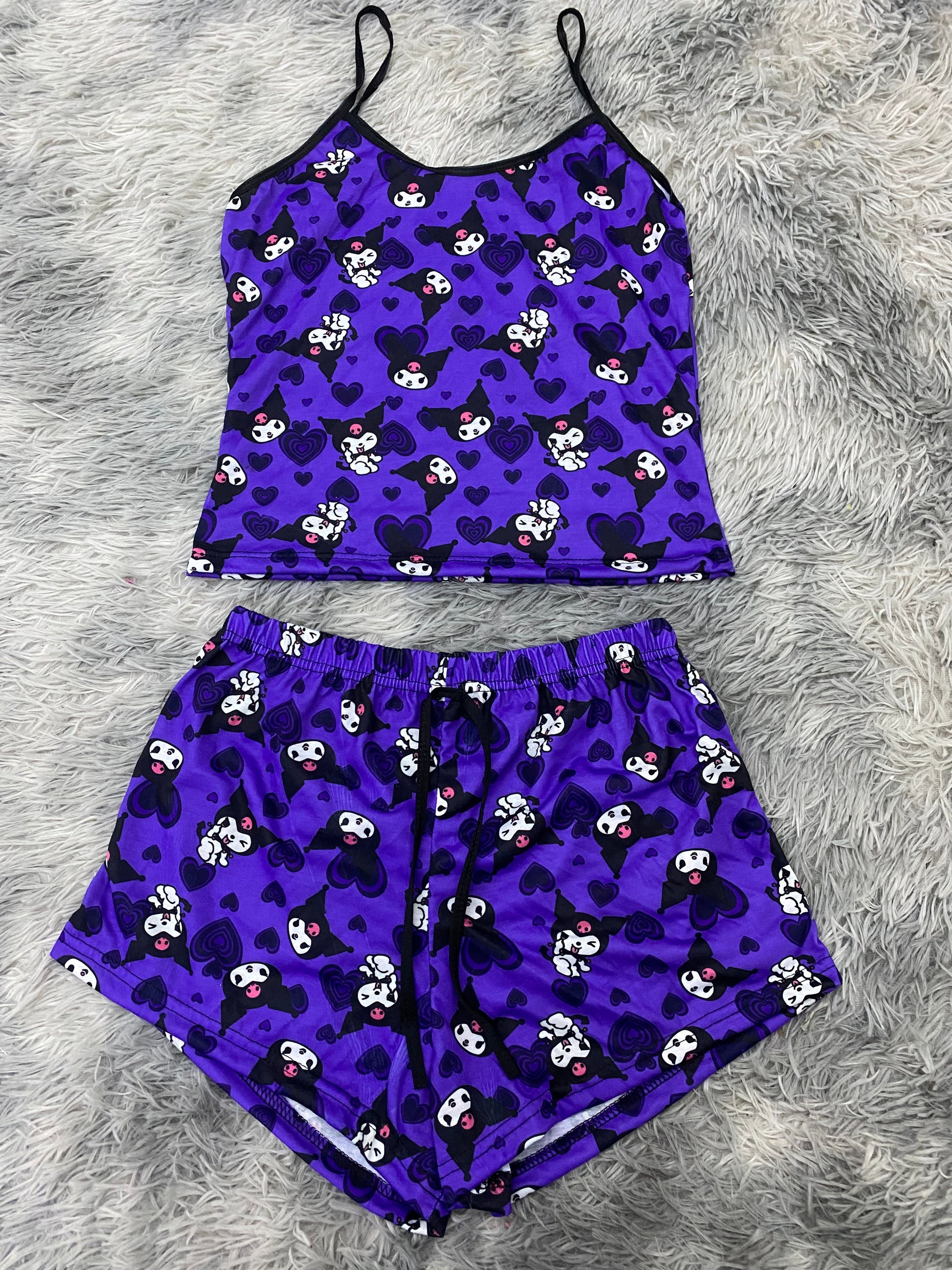 Kuromi Faces Background Purple Women's Pajama Set - Fundies
