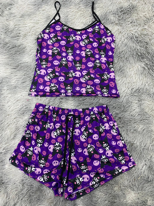 Kuromi And Skulls Background Purple Women's Pajama Set - Fundies
