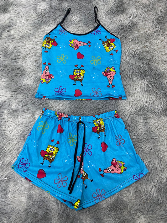 SpongeBob And Patrick Background Blue Women's Pajama Set - Fundies