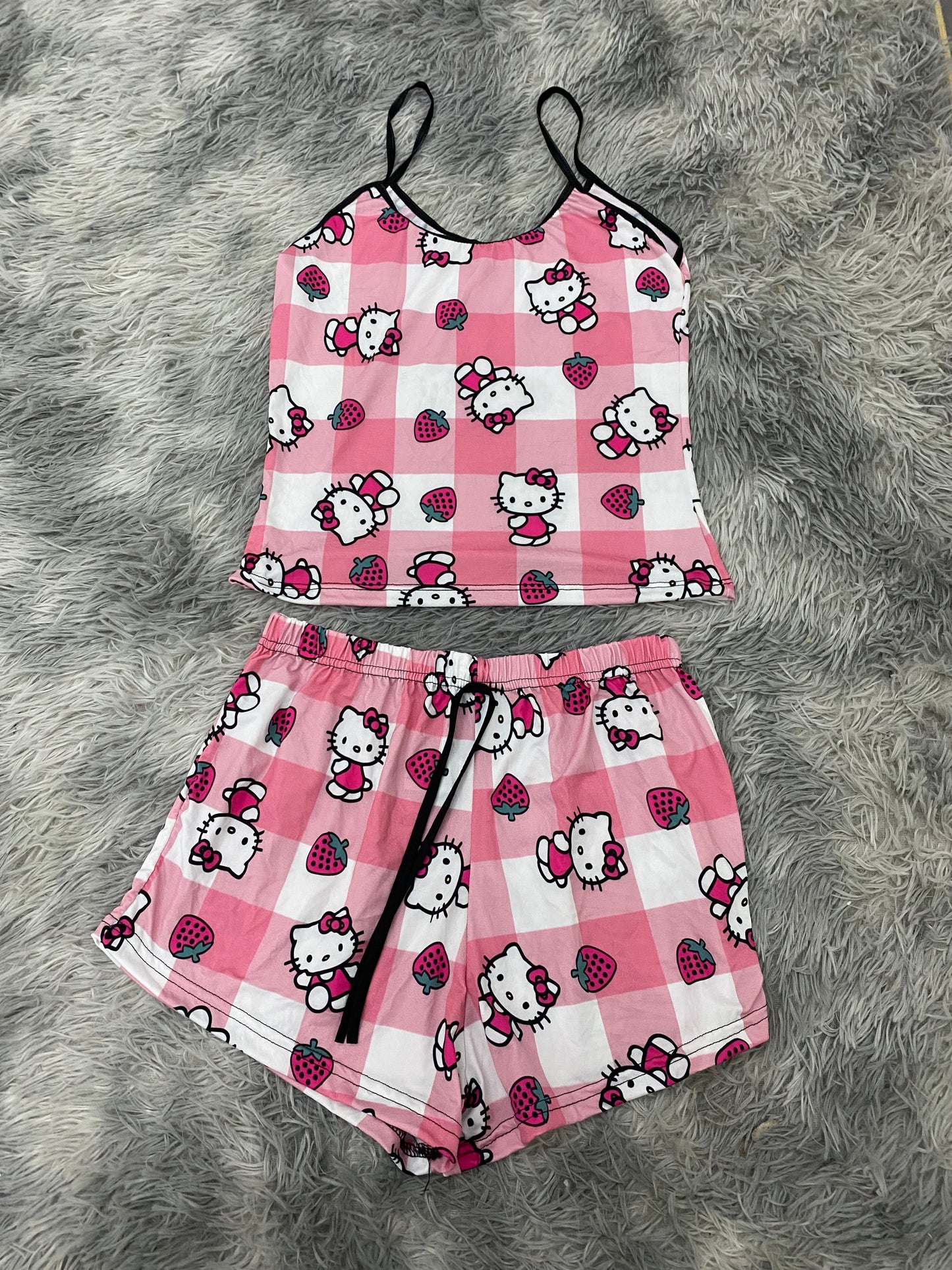 Kitty Fresas And Plaid Women's Pajama Set - Fundies