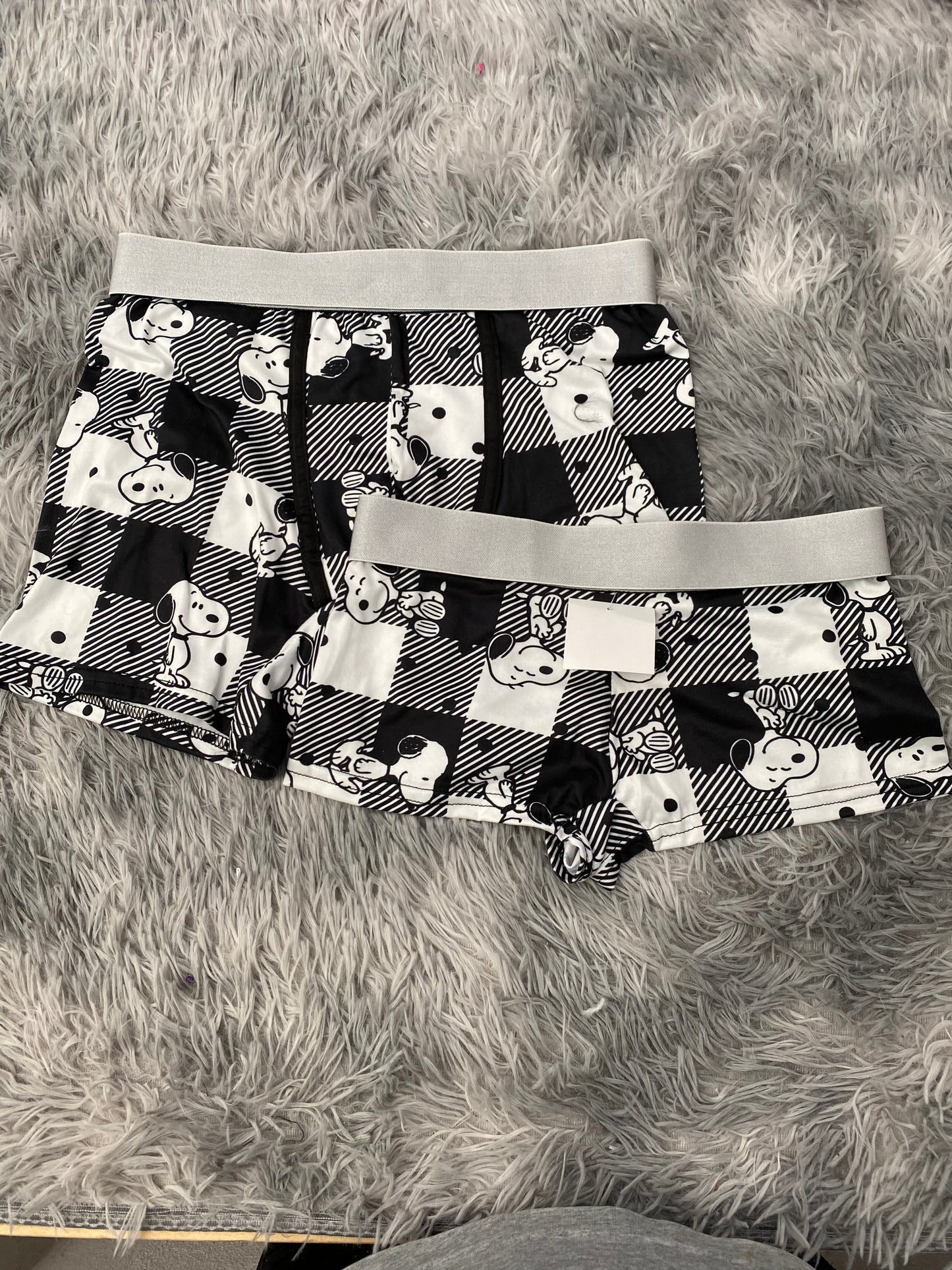 Snoopy Black Striped Plaid Matching Boxer & Boxer Set for Couples