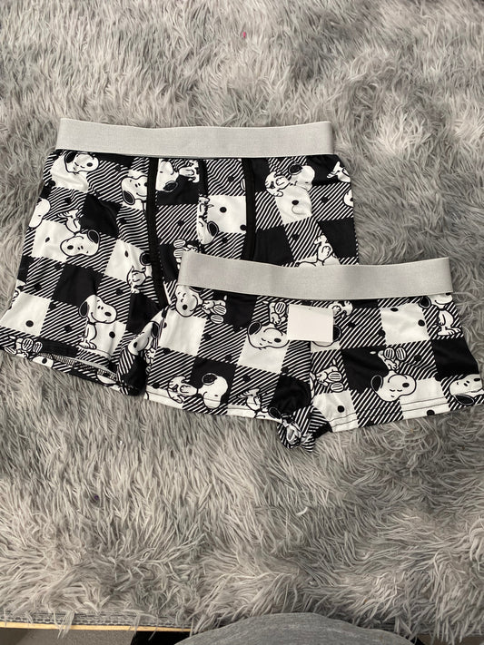 Snoopy Black Striped Plaid Matching Boxer & Boxer Set for Couples
