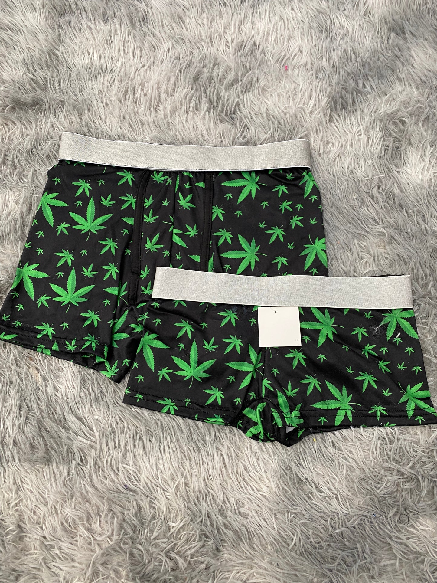 Weed Leaf Black Matching Boxer & Boxer Set for Couples