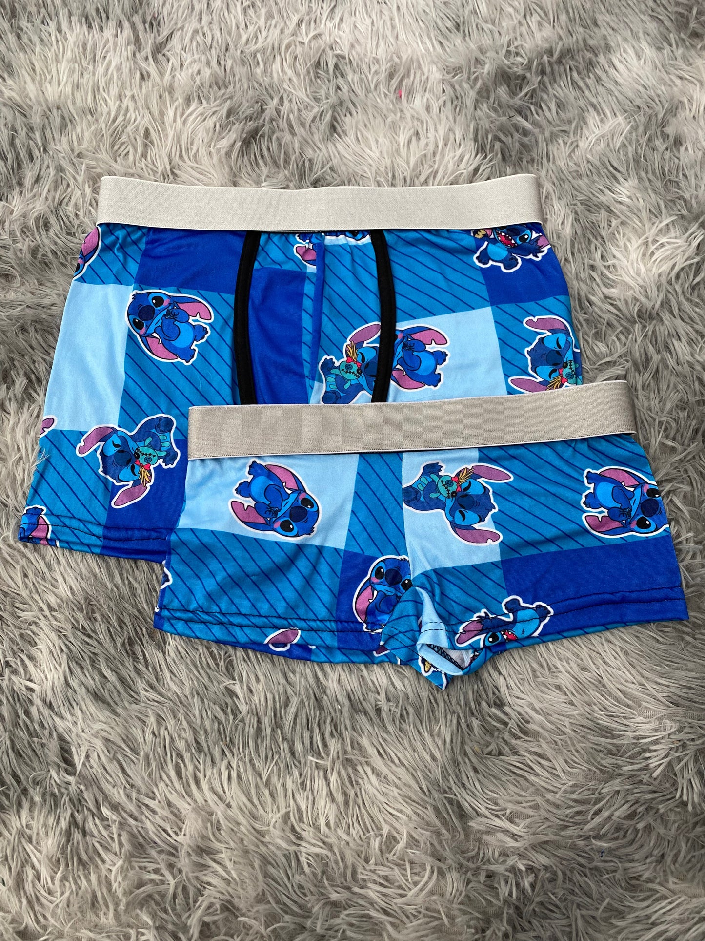 Stitch Blue Plaid Matching Boxer & Boxer Set for Couples