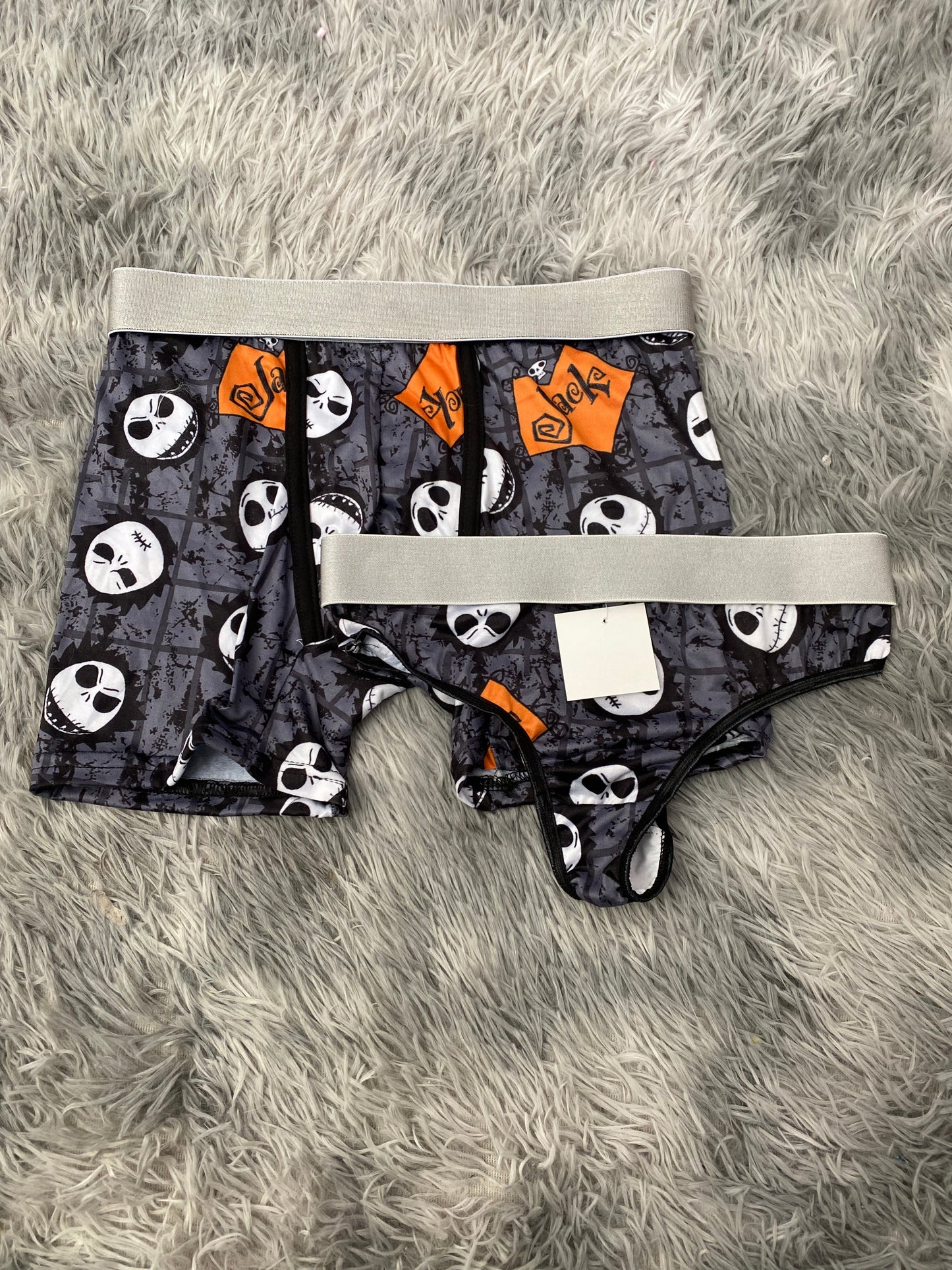 Jack Skellington Gray & Orange Matching Boxer & Thong Set for Couples