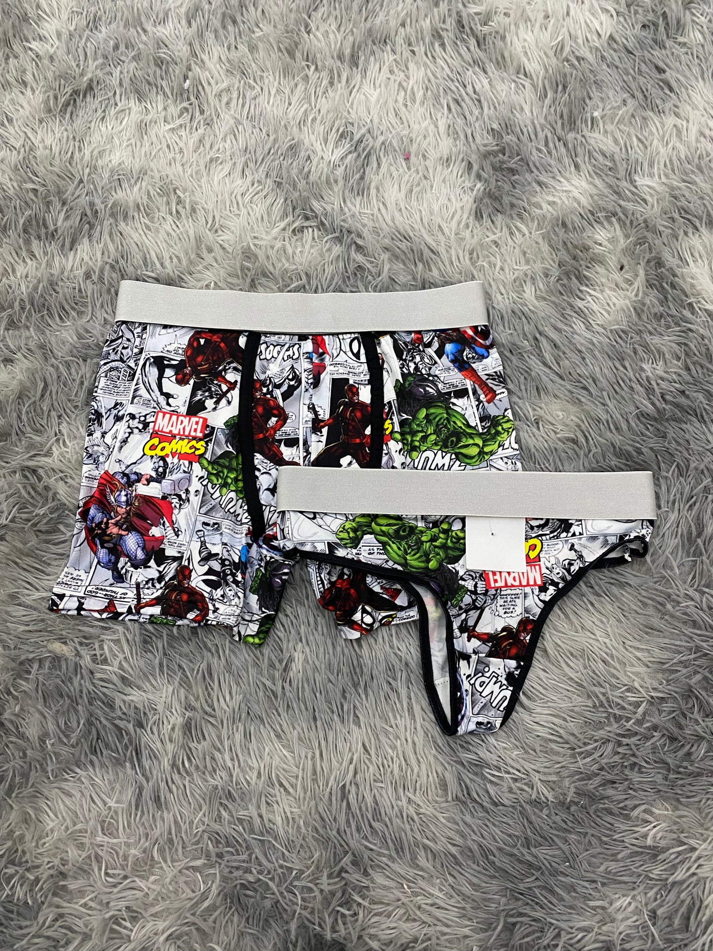 Marvel Comics White Matching Boxer & Thong Set for Couples