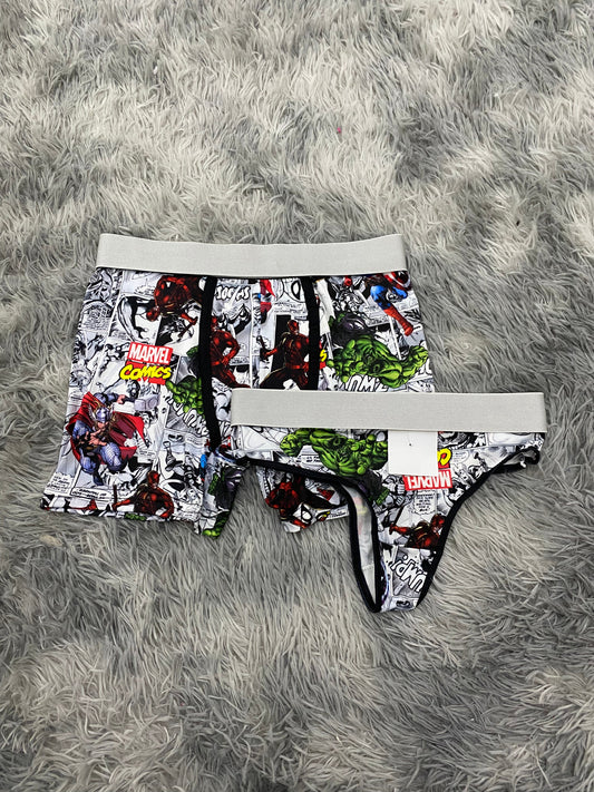 Marvel Comics White Matching Boxer & Thong Set for Couples
