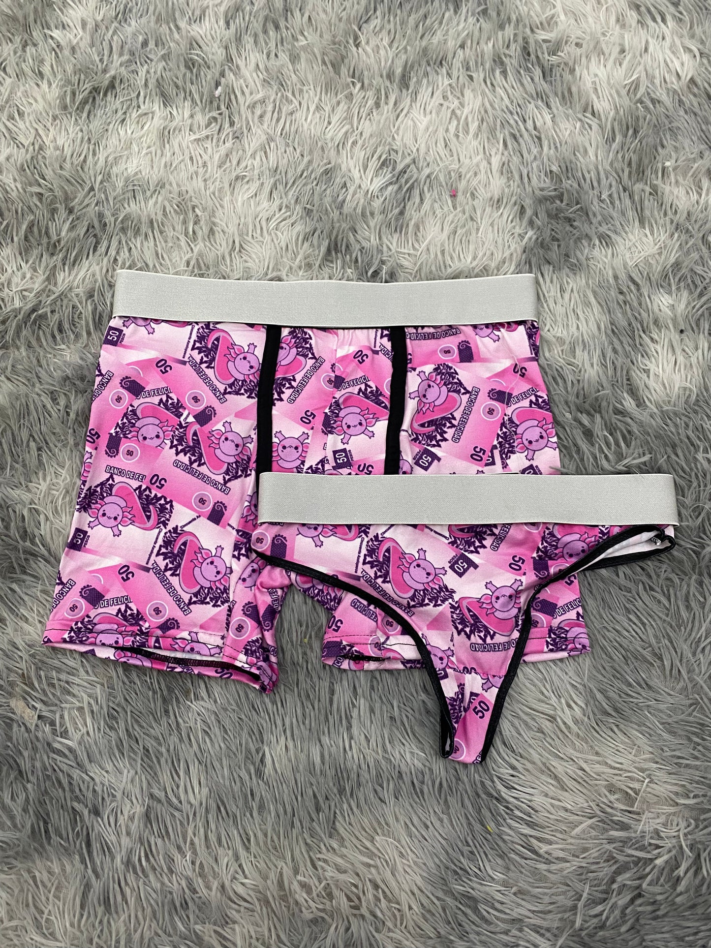 50 Peso Bill Axolotl Matching Boxer & Thong Set for Couples