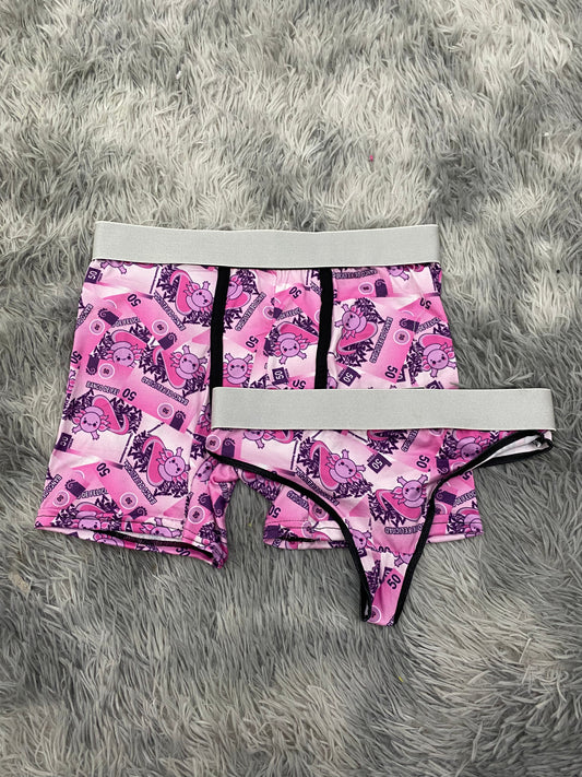 50 Peso Bill Axolotl Matching Boxer & Thong Set for Couples