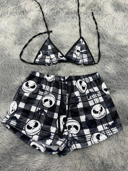 Jack Skellington Striped Plaid Plush Top & Shorts Set